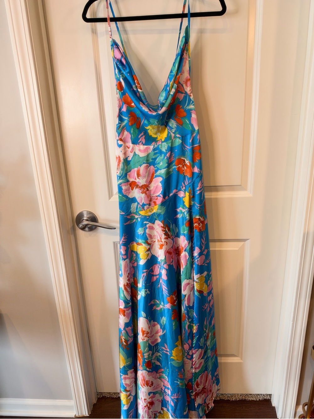 Fashion Nova Blue Tropical Floral Cowl Neck Maxi Dress